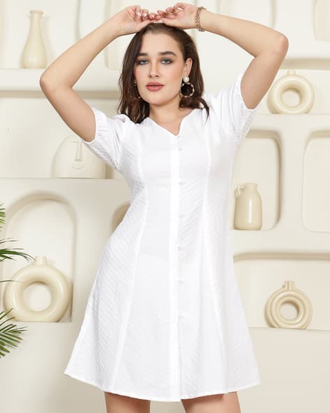 Shein Modest Peasant Sleeves Flared Hem Self-design A-line Dress