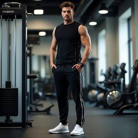 Shein Contrast Piping Detail Solid Sporty Elasticated Drawstring Waist Black Color Straight Trackpants-picture-10