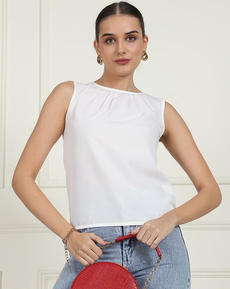 Shein Party Pleated Neck Sleeveless Relaxed Fit Top
