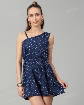 Shein Casual One Shoulder Strappy Sleeve Polka-Dot Playsuit with Tie-Up Belt-picture-23