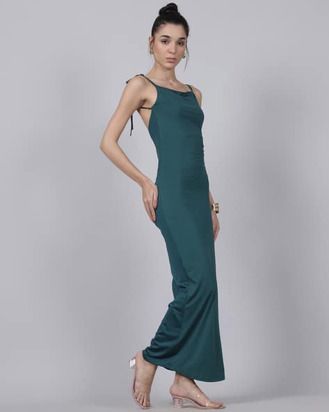 green emerald velvet dress SHEIN LUNE Women's Summer Elegant Solid Color Asymmetric Neckline Cinc |  Dress main image 0