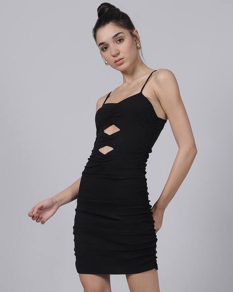 black short dress with thick straps Bardot Thick Strap Mini Dress Black - L - Women's Fashion