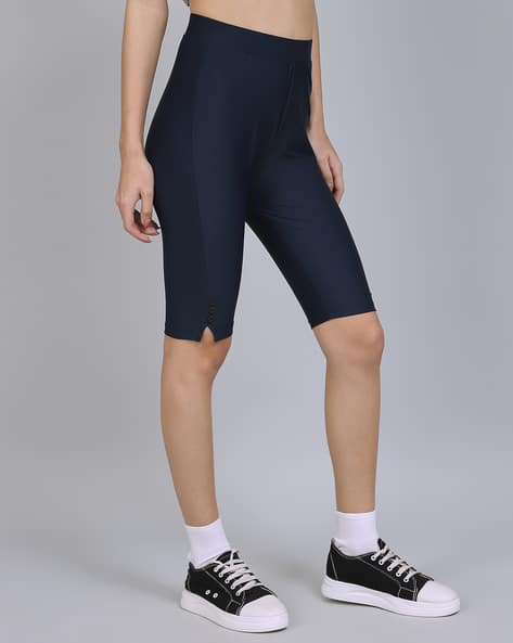 High Waisted Navy Blue Workout Shorts Shein Activewear Knee Length