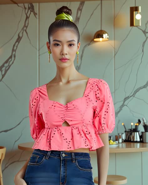 Shein Schiffli Embroidered Fitted Crop Top