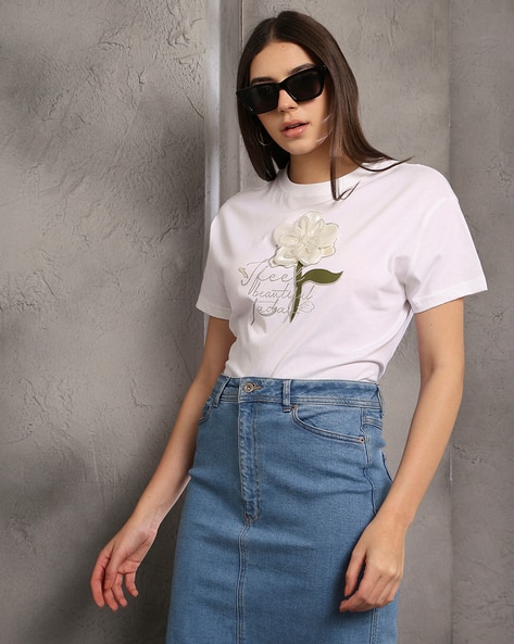 Shein Drop-Shoulder Typographic Print T-Shirt