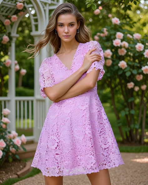 chinese dress ladies Lilac Lace Top Skater Dress – AX Paris US main image 0