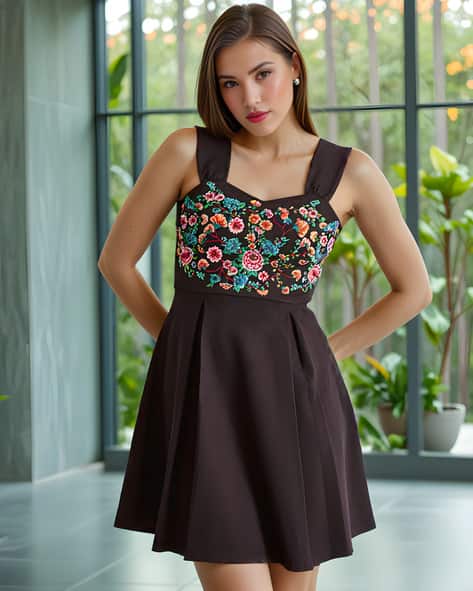 Buy Shein Shein Embroidered Skater Dress Online