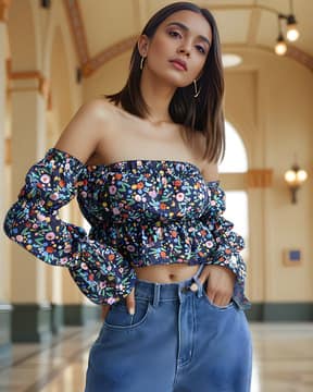 Buy Navy Blue Green Tops for Women by Shein Online