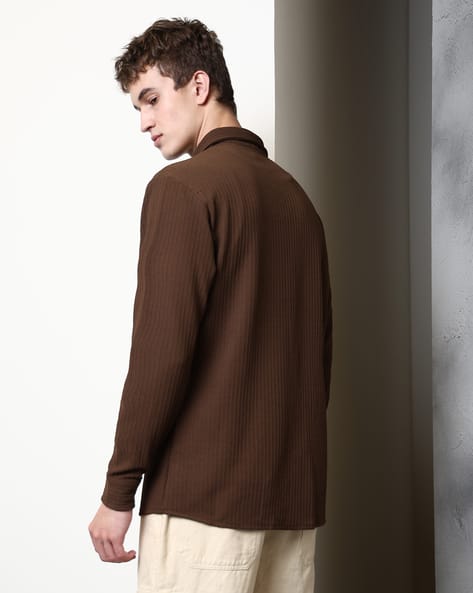 Shein Medium Length Full Sleeve Ribbed Shirt