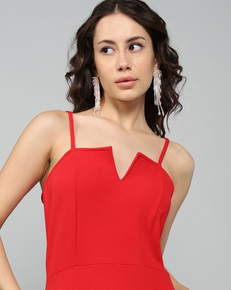 red bodycon dress shein SHEIN SXY One Shoulder Cut Out Ruched Bodycon Dress RED Size M