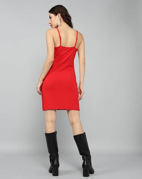 red bodycon dress shein SHEIN SXY One Shoulder Cut Out Ruched Bodycon Dress RED Size M