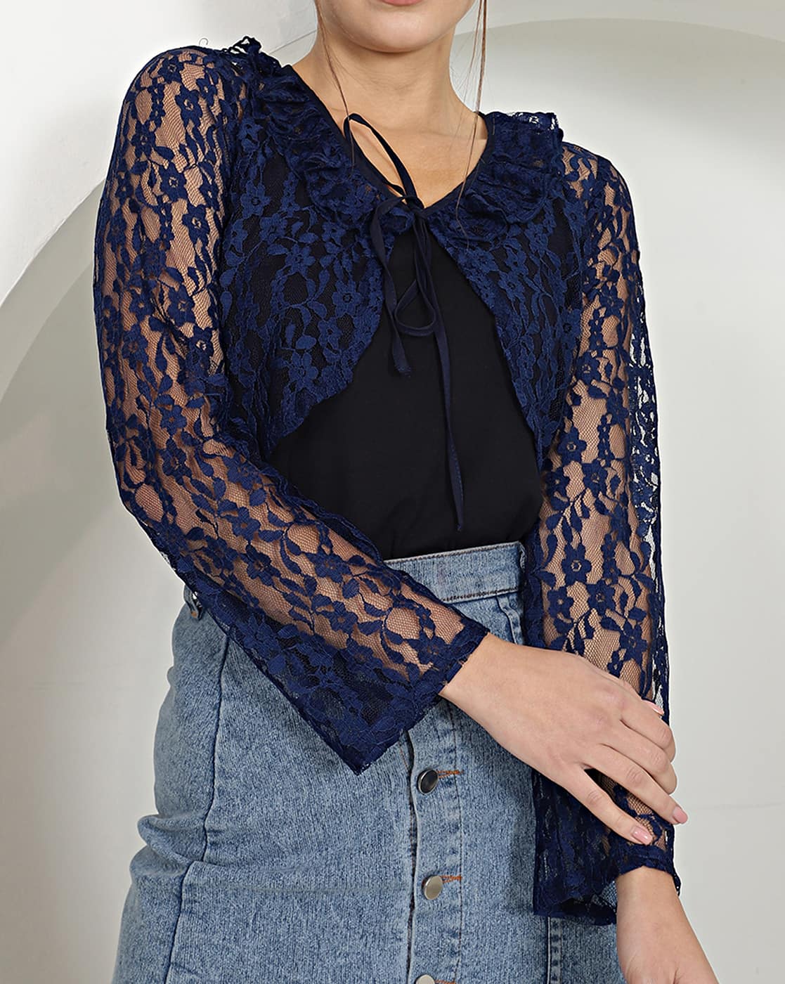 Navy Shrug Bolero Girls Navy Blue Shrug - Main Image