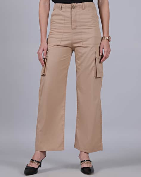 Shein Full Length High Rise Tan Straight Fit Cargo Pants