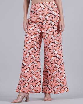 Shein Full Length High Rise Leaf Print Flared Fit Palazzo