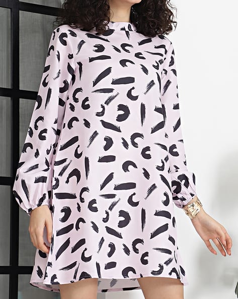 Shein Mini Length High Neck Full Peasant Sleeves Shift Dress