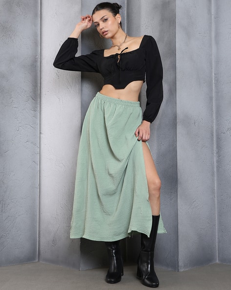 Frolic Rolic Green Net Maxi Skirt Long Skirt With Velvet Top Discount