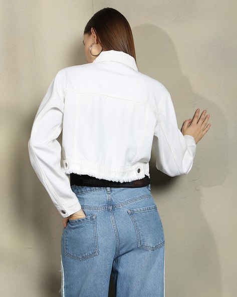 Crop Jacket White Denim Jacket Boohoo Jean Jacket Crop Jacket With Joggers Check Wash Zip Up Denim Jacket Boohoo