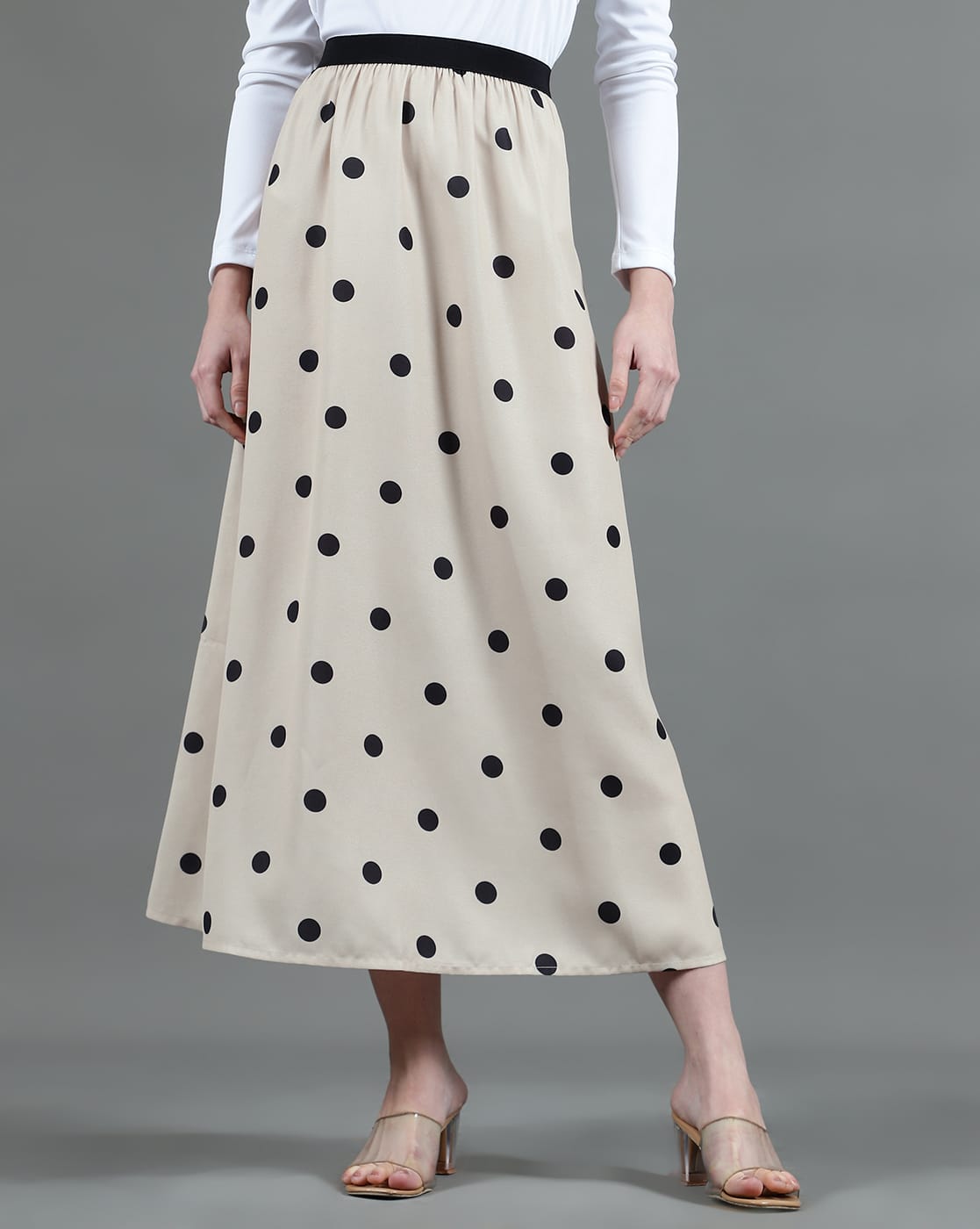 スカート OPEN YY_TheOpen Product GLITTER DOT DRAPED SKIRT (BEIGE) POLKA DOT SKIRT WITH POCKET | ALVİNA