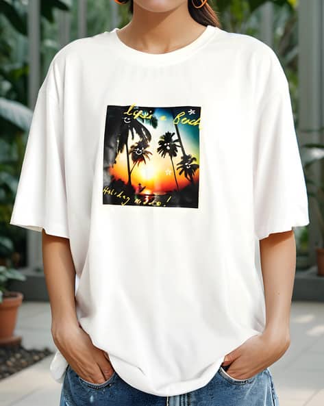 Shein Graphic Print Round-Neck Oversized Fit Tshirt