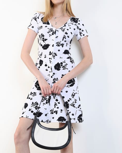 Shein Short Sleeves Floral Print Mini A Line Dress