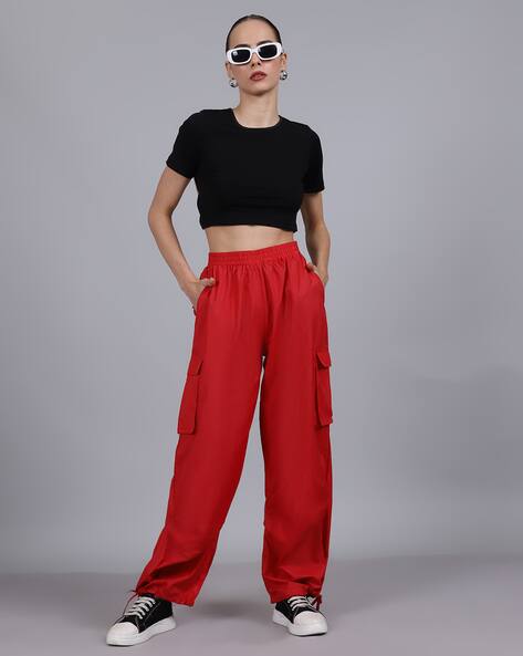 Red Pontso Red Baggy Pants Shein