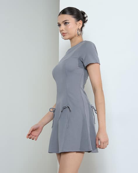 grey short sleeve midi dress Reiss Satin Short-Sleeve Midi Dress in Charcoal
