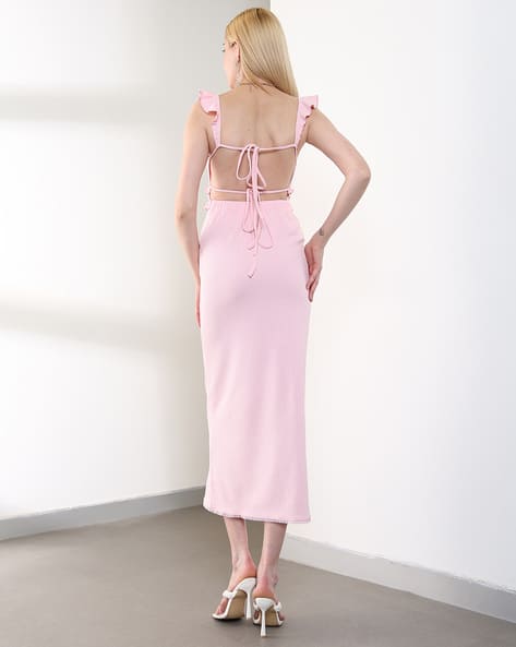 chinese dress ladies SHEIN BAE Lace Up Backless Bodycon Dress, M1498288, Hot Pink, M: Buy Online  at Best Price in Egypt main image 1