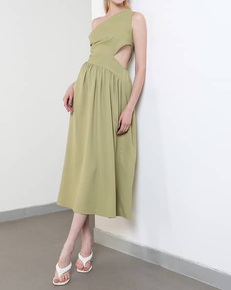 shein olive green dress Shein Olive Green Polyester Belted Midi Maxi Dress Women Size Medium