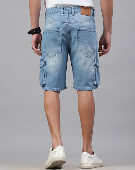 Shein Knee Length Fixed Waist Light Blue Cargo Shorts