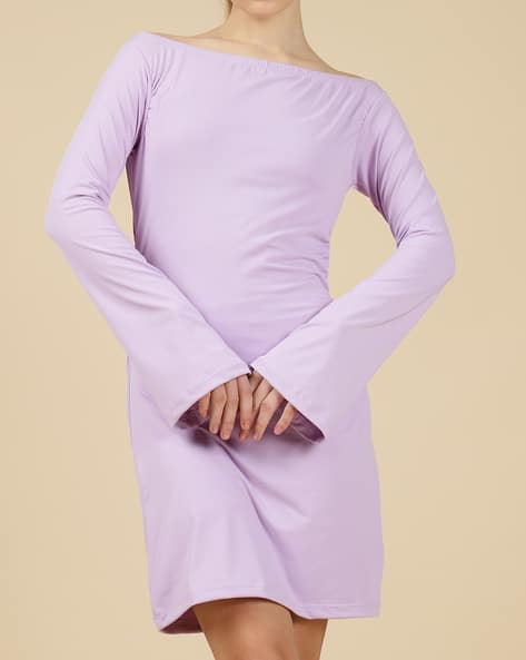 chinese dress ladies SHEIN Modely Solid Puff Sleeve Shirred Panel Shirt Dress, M1432331, Violet  Purple, L: Buy Online at Best Price in Egypt main image 0