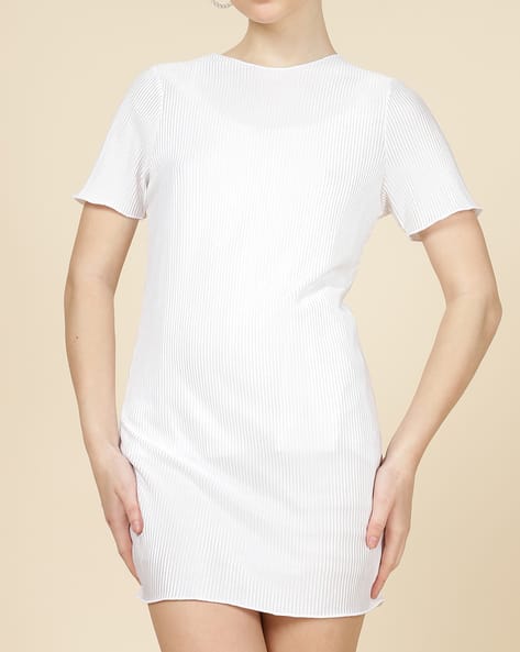 white ribbed t shirt dress Short Sleeve Dress White T Shirt Beyond Her Bidi Ribbed Tee Dress White Glue Store