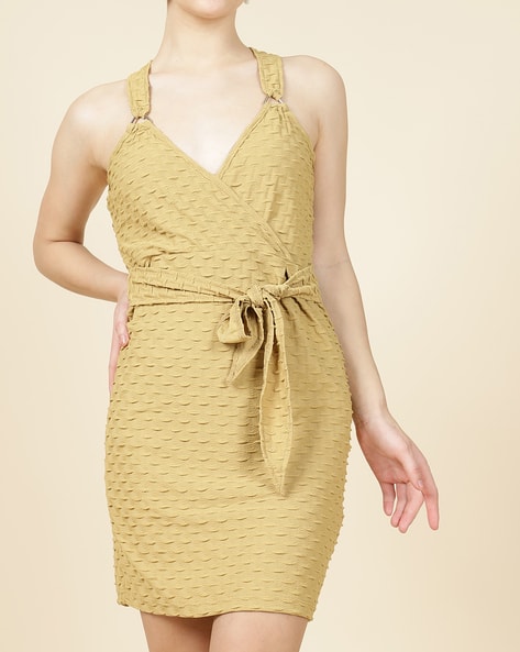 knee length dresses for ladies SheIn Womens Yellow Floral Cotton Skater Dress Size S V-Neck Zip  Preworn