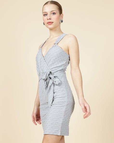 Shein Strappy Sleeves Mock Wrap Mini Bodycon Dress