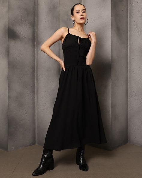 black spaghetti strap fit and flare dress Buy Black Dresses for Women by Shein Online
