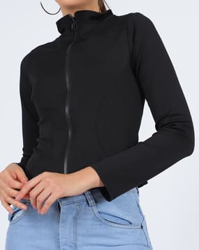 Shein High Neck Full Sleeves Zip Front Track Jacket-picture-16