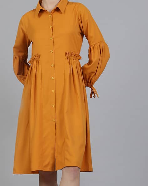 chinese dress ladies SHEIN Women's Fashion V-Neck Long Sleeve Elegant Butter Yellow Solid C |  Dress
