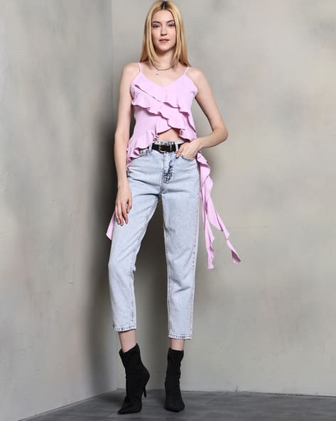 Shein Spaghetti Strap Layered Ruffled Fitted Short Top