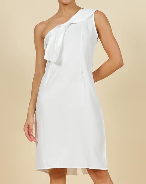 Shein Knee Length One Shoulder Front Bow Sheath Dress