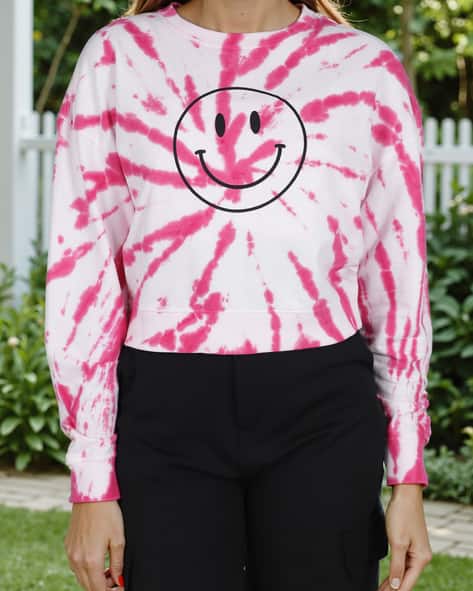 Shein Graphic Chest Print Tie and Dye Fuchsia Pullover
