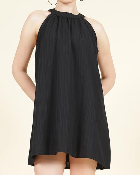 black halter dress zara SATIN EFFECT HALTER DRESS - Black