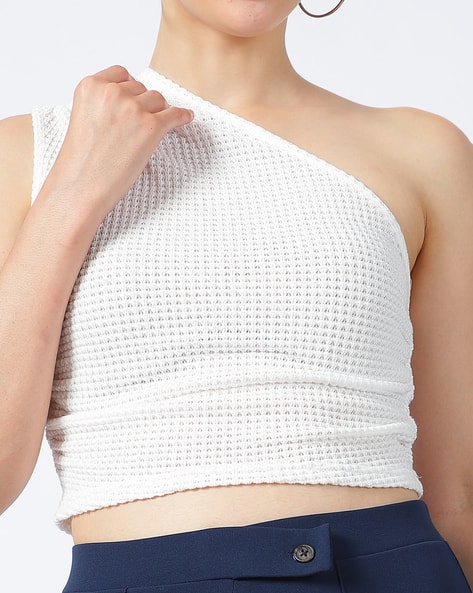Shein One Shoulder Textured Ruched Fitted Crop Top