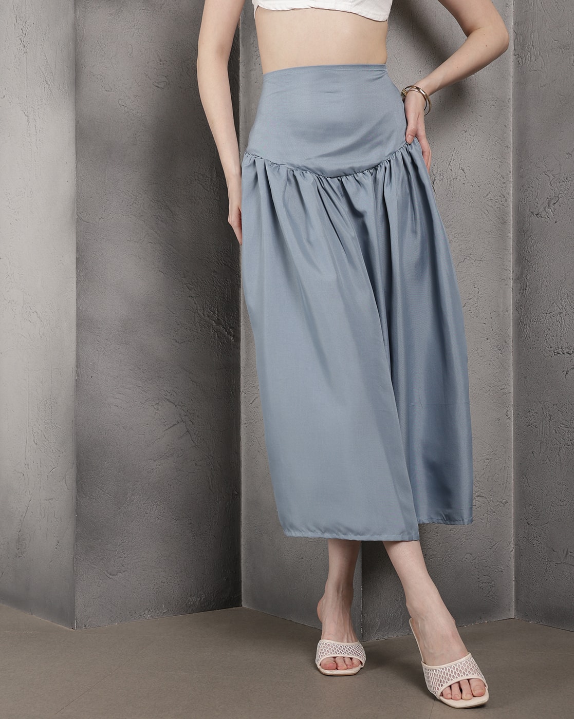 andmary Dida pleats flare skirt gray