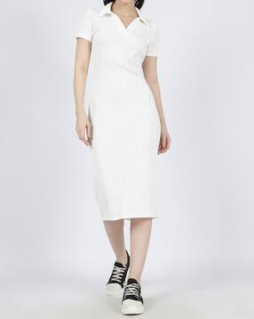Shein Short Sleeves Ribbed Bodycon Midi Dress-image-8