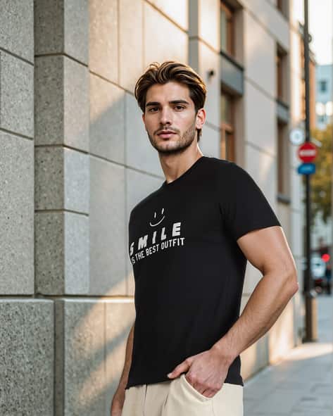 Shein Short Sleeves Typographic Chest Print Tshirt