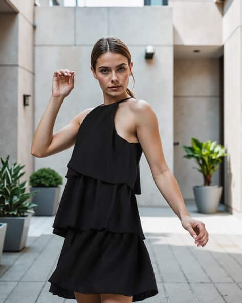 shein black halter dress SHEIN Prom Dress;Beach;Tie Backless Split Thigh Halter Dress,XS