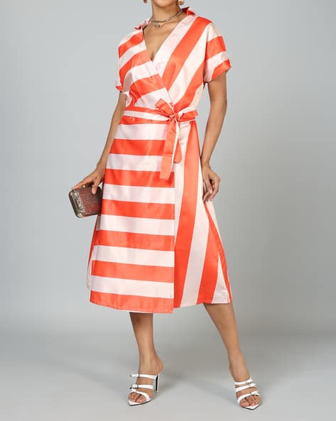 Elegant Orange Wrap Dress.