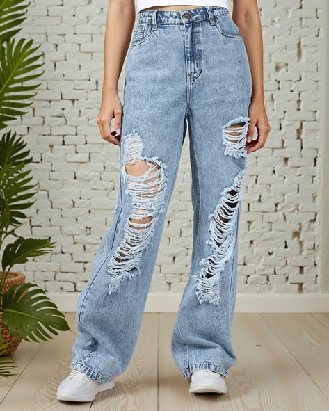 Shein Full Length Heavy Distressed Boyfriend Jeans