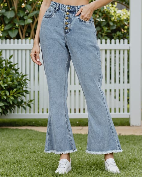 Shein Full Length High Rise Frayed Hem Bootcut Jeans