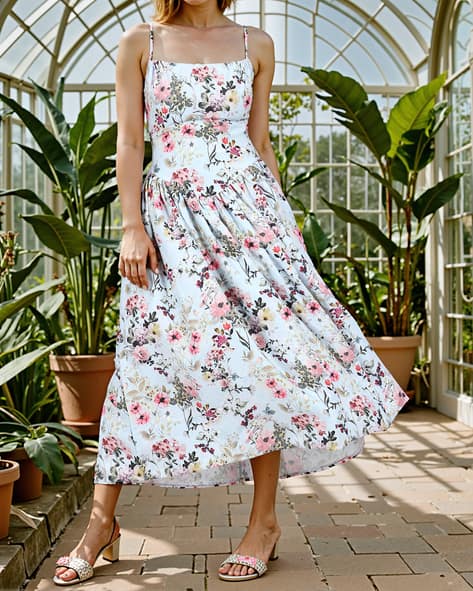 Shein Elegant Spaghetti Strap Floral Print Fit and Flare Dress