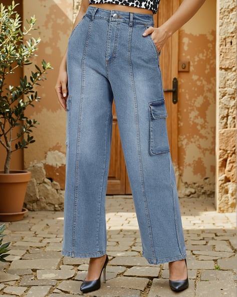 Shein Ankle Length High Rise Panelled Wide Leg Jeans